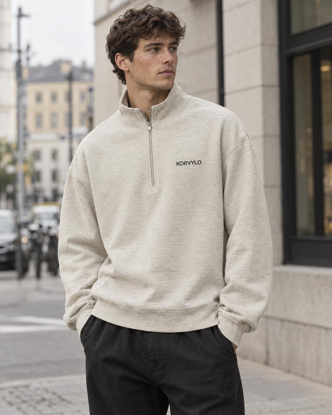Beige half-zip genser