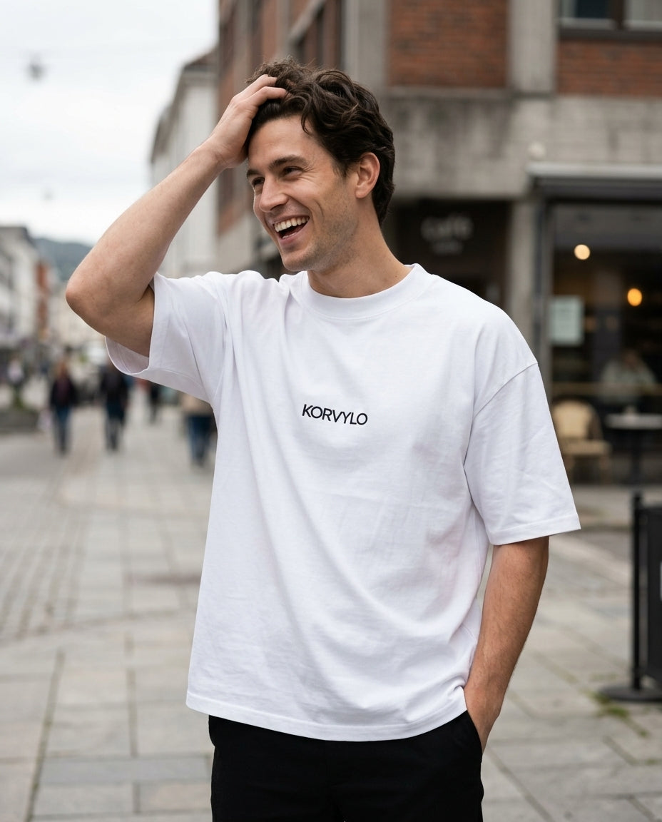Hvit Oversized High Neck T-Skjorte