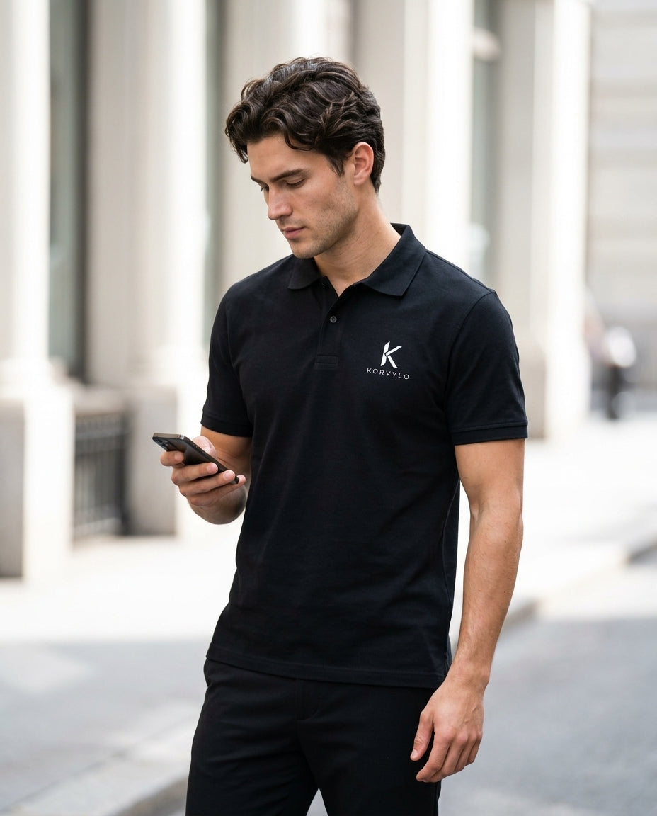 Svart Pique Polo